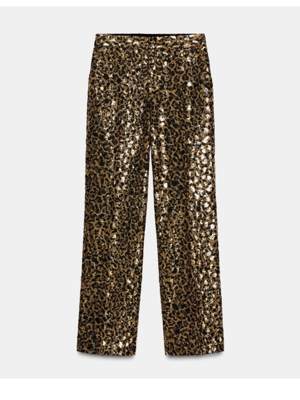 Zara Gold and Black Leopard Sequin Straight-Leg Pants - Picture 2 of 8